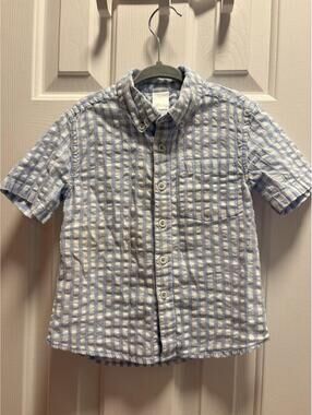 Janie and Jack Blue Gingham Seersucker Long Sleeve Button Down Shirt Boys 4T